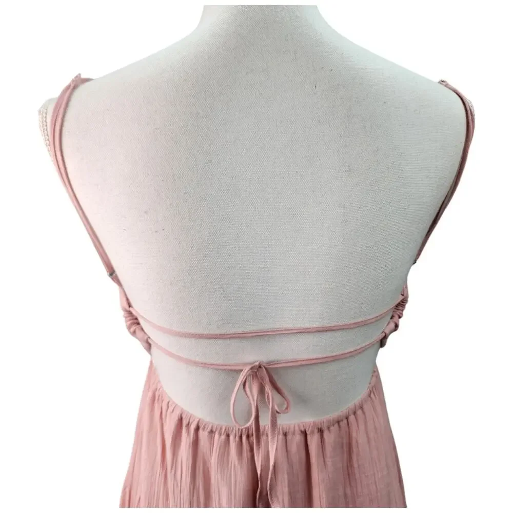 Love Tree Dress Women SMALL Pink Ruffled Crinkle Gauze Lined Beach Coastal Summe - Picture 8 of 13